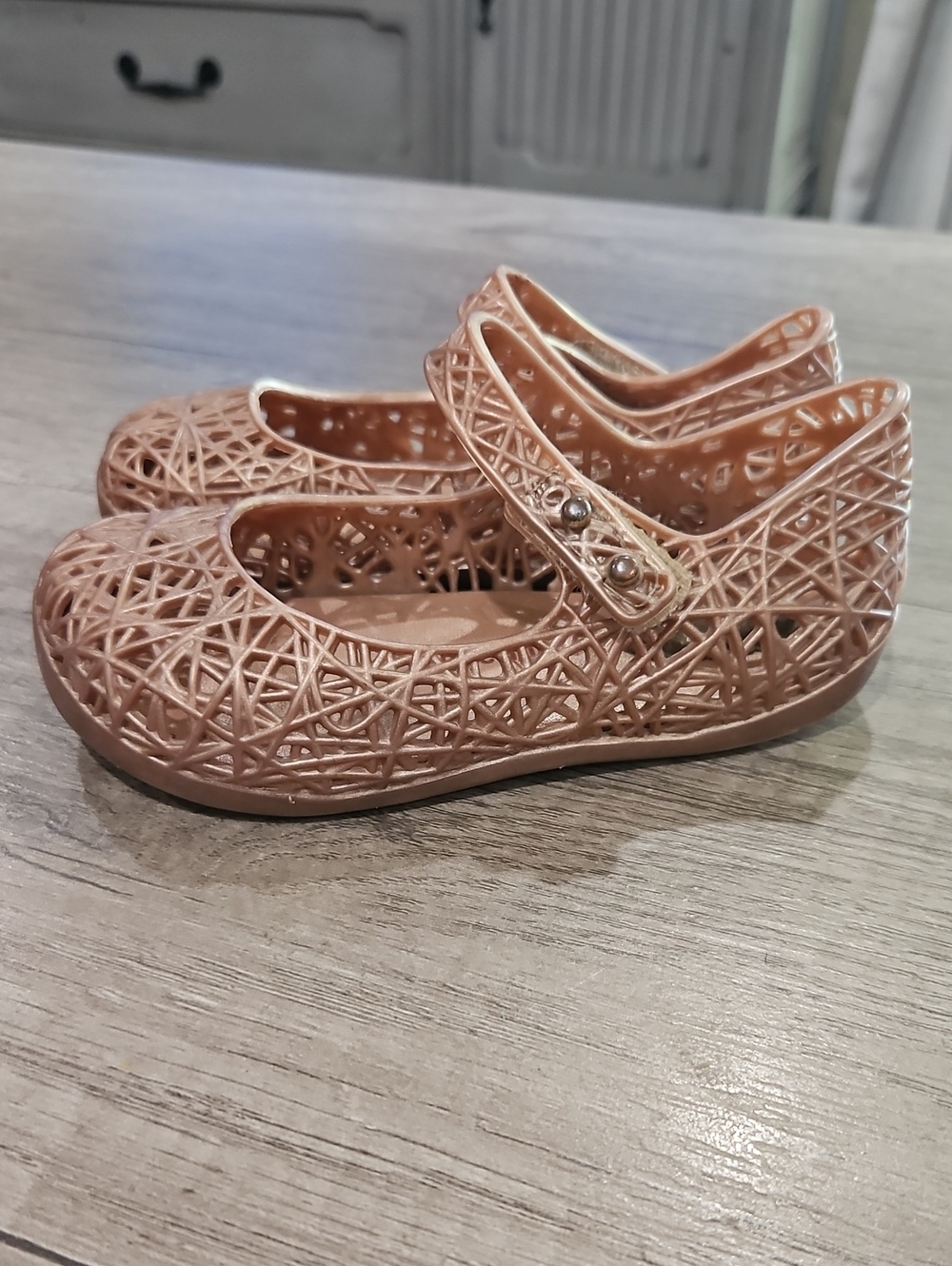 Mini Melissa Girl's Campana Papel Glitter Cutout Mary Jane Shoes size 7